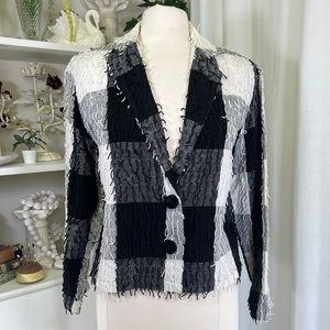 Vintage 90s New Identity Black and White Fringe Cotton Jacket